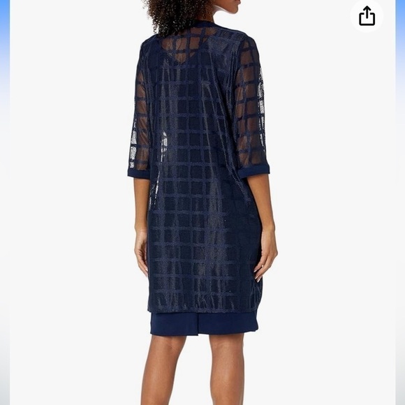 NWT Maya Brooke Women's Windowpane Pattern Mesh Lace Jacket Knit Dress Set 16 - Picture 4 of 6